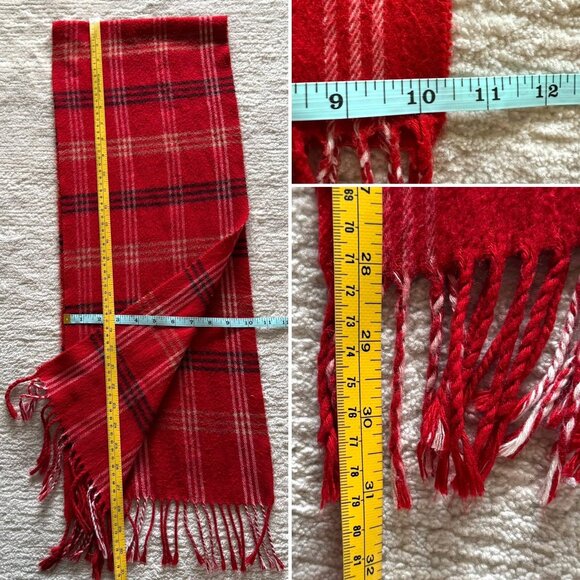 Vintage Red Tartan Plaid Wool Scarf 56inx10in Classic Scottish Style Winter Wrap - Picture 6 of 6
